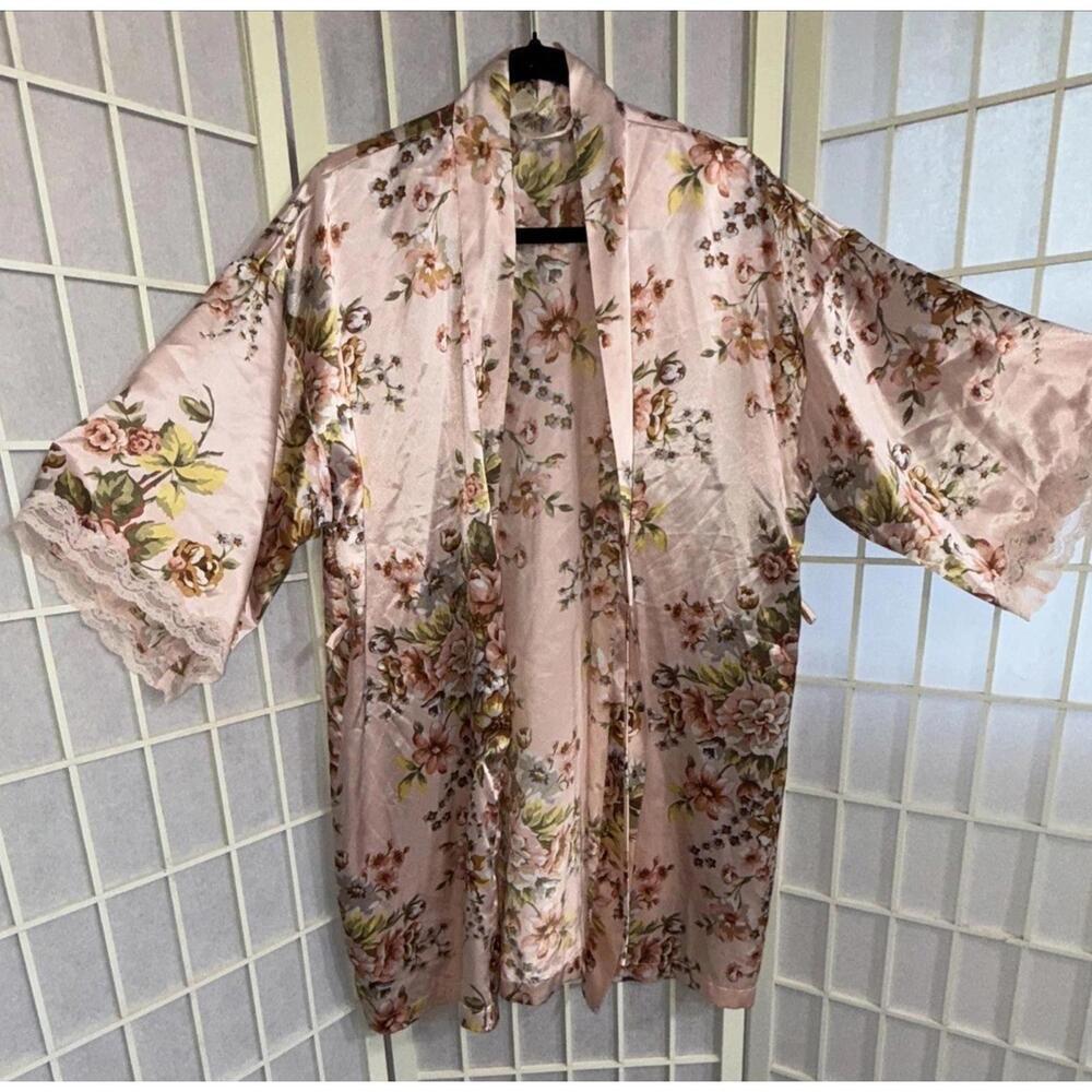 Victoria’s Secret Vintage Floral Pink Lace Preppy‎ Classic Lounge Kimono Small